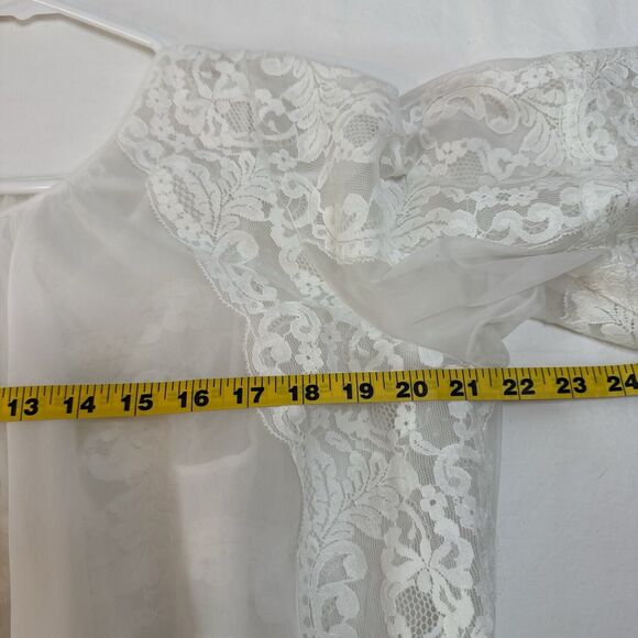 VTG Shadowline Peignoir Set Bridal Medium White Gown Nylon Double Chiffon Pearls - Picture 5 of 16